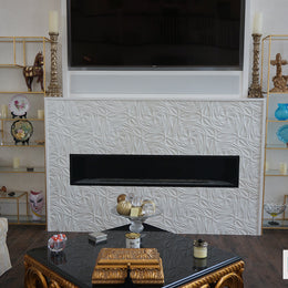 Contourz Trifecta in color Sea Salt around the fireplace surround