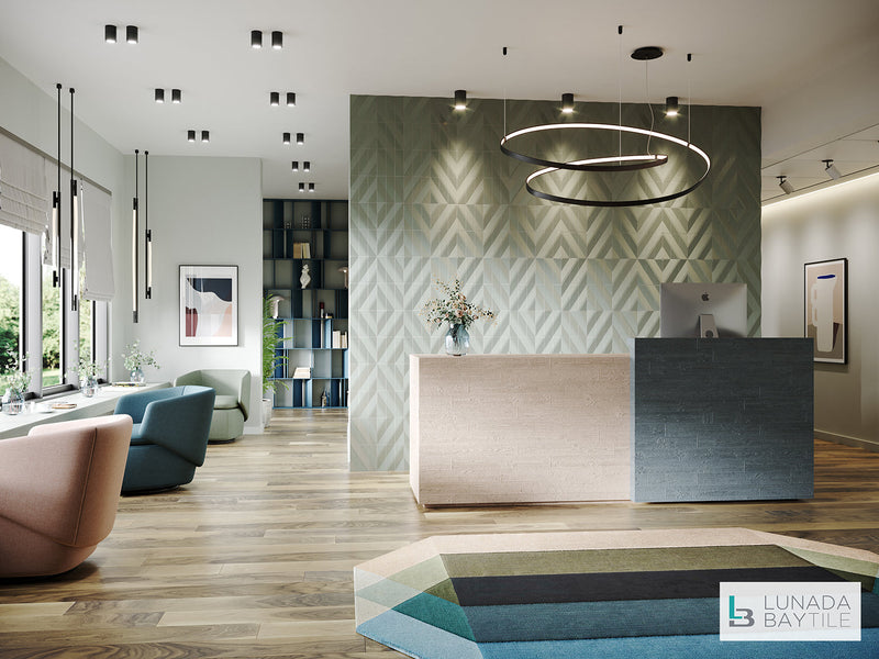 Contourz Zen Break in color Herb behind hotel reception desk