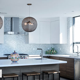 Kitchen with Origami Mosaic Nami in Ivory Pearl by LBT