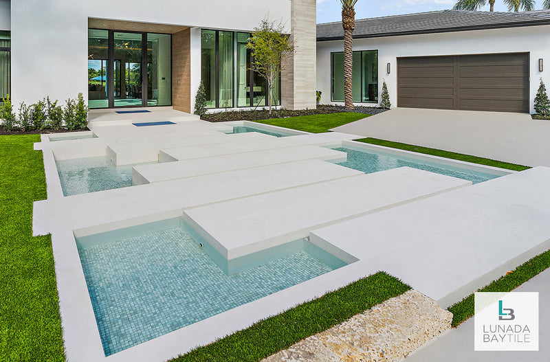 Pool & outdoor water feature w/ Shibui mosaics in Zinc - LBT