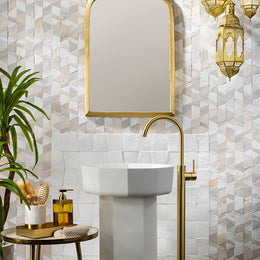 Bathroom with Mistral Reverie in Casablanca and 3x4 Trapezoid in All in White - Lunada Bay Tile