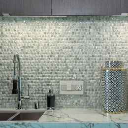 Kitchen with Origami Mosaic Nami in Ivory Pearl by Lunada Bay Tile