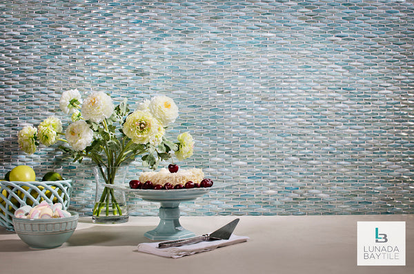 Kitchen with Origami Mosaic Vesper in Cetara Pearl by LBT